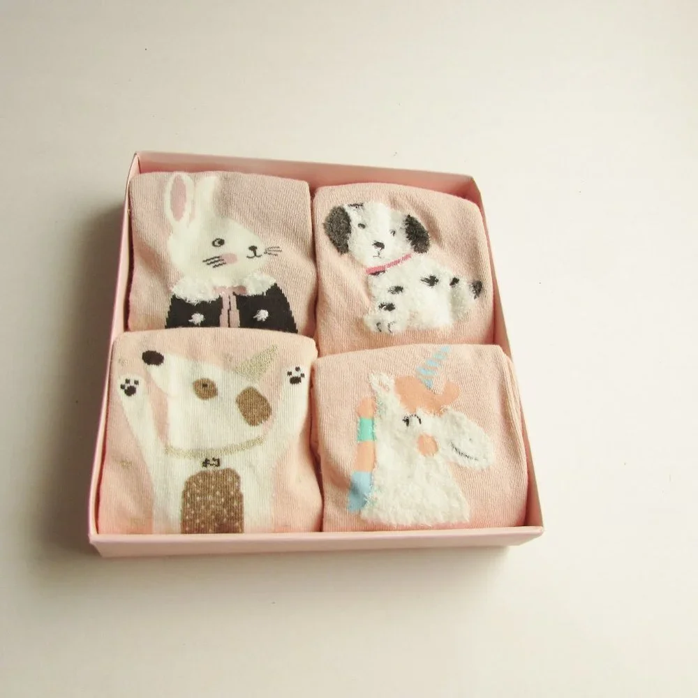 Caramella Boxed Set of 4 Girls Youth Socks Animal Patterns Pink New in Box